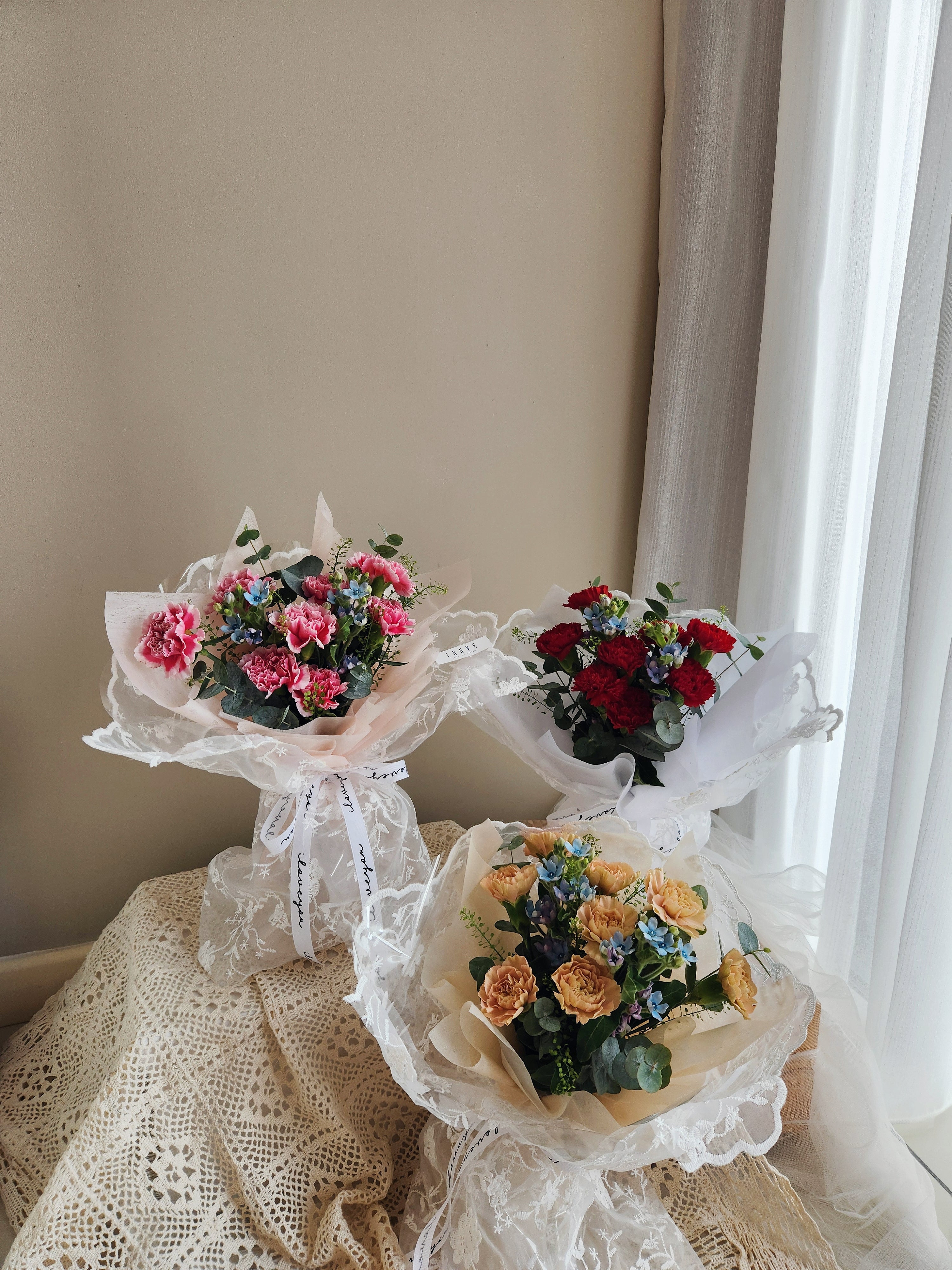 Charming Lace Carnation Bouquet