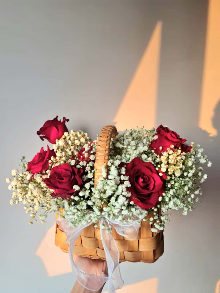 Rosy Picnic Fresh Flower Basket