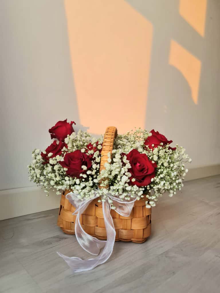 Rosy Picnic Fresh Flower Basket