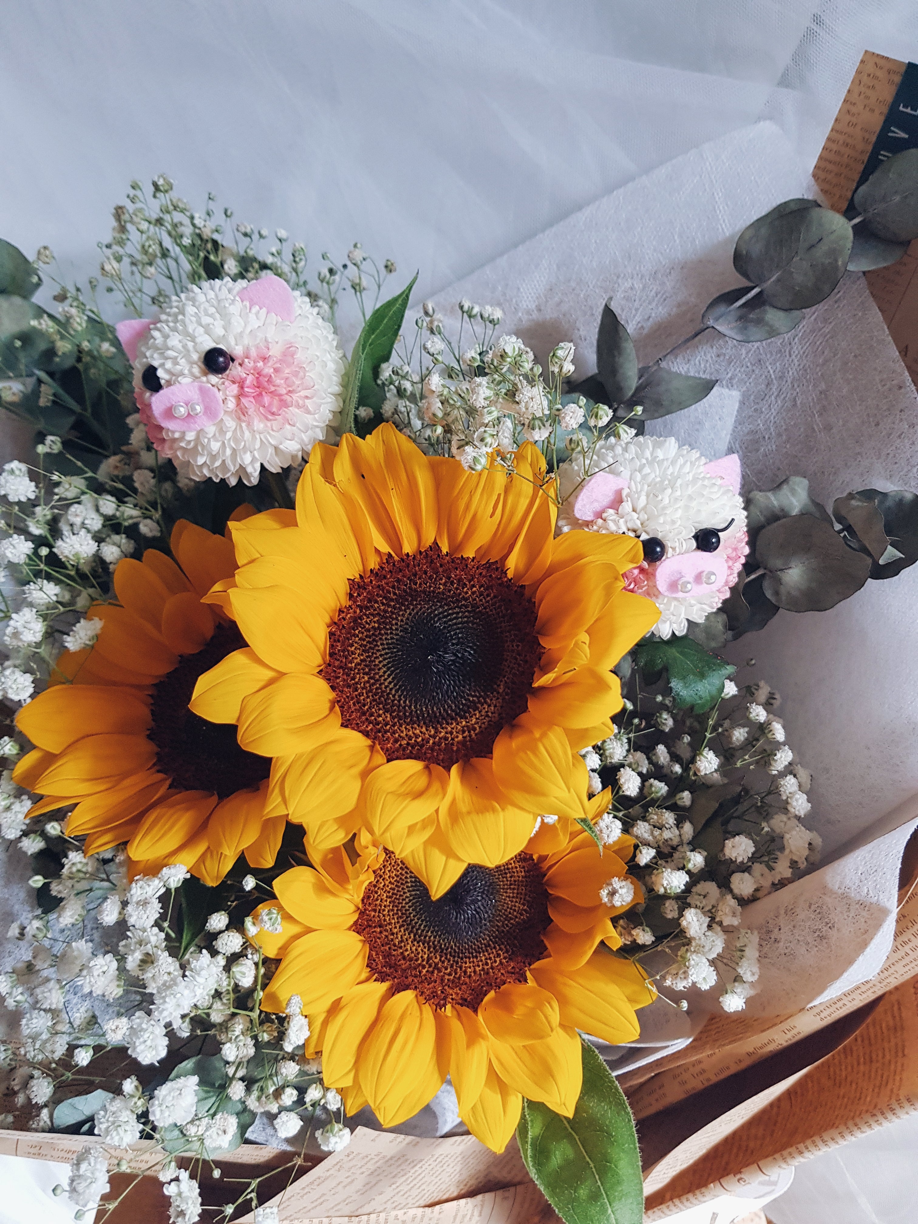 Cheerful BB Piggy Sunflower Bouquet