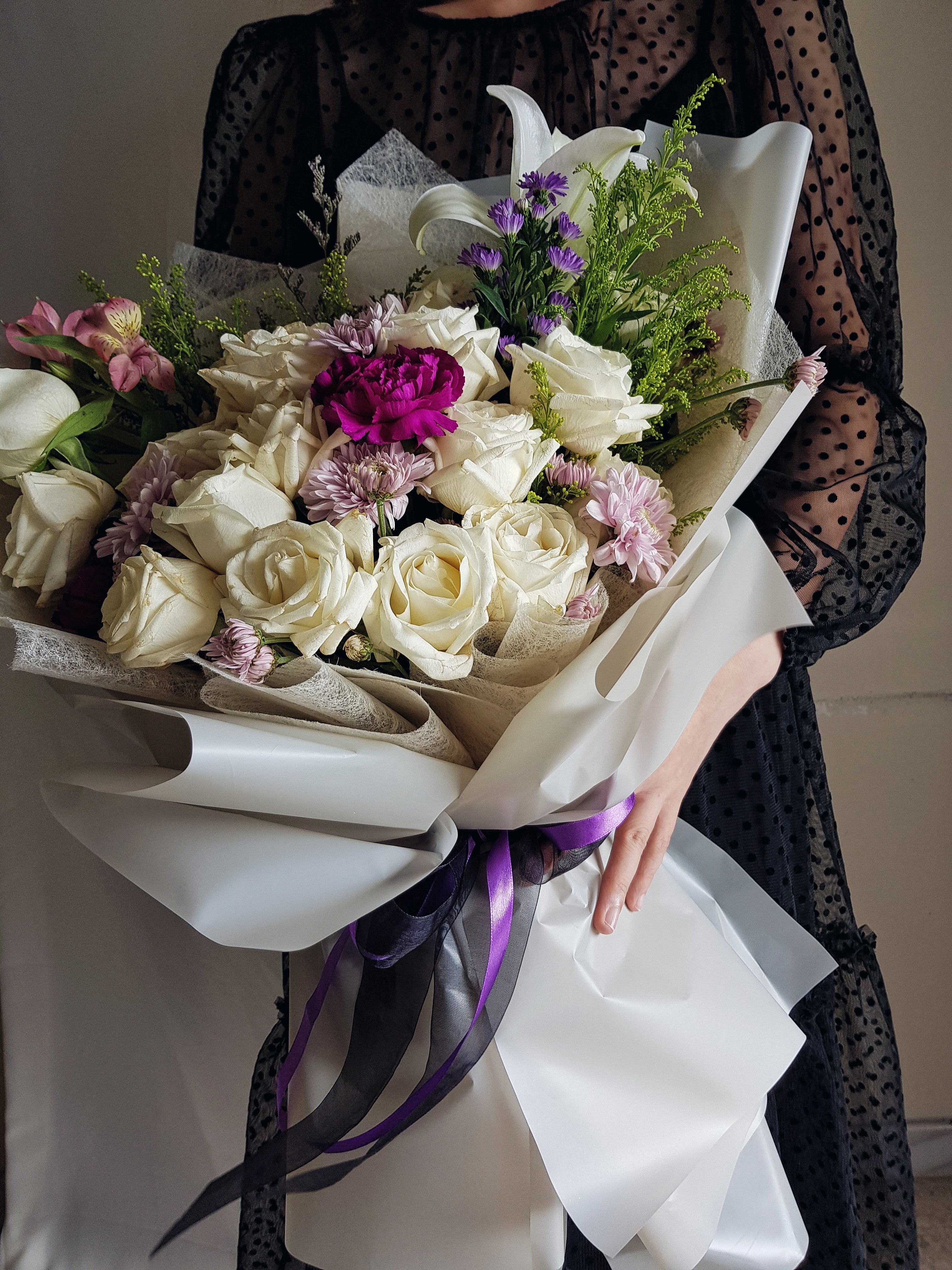 White Purple Flower Bouquet