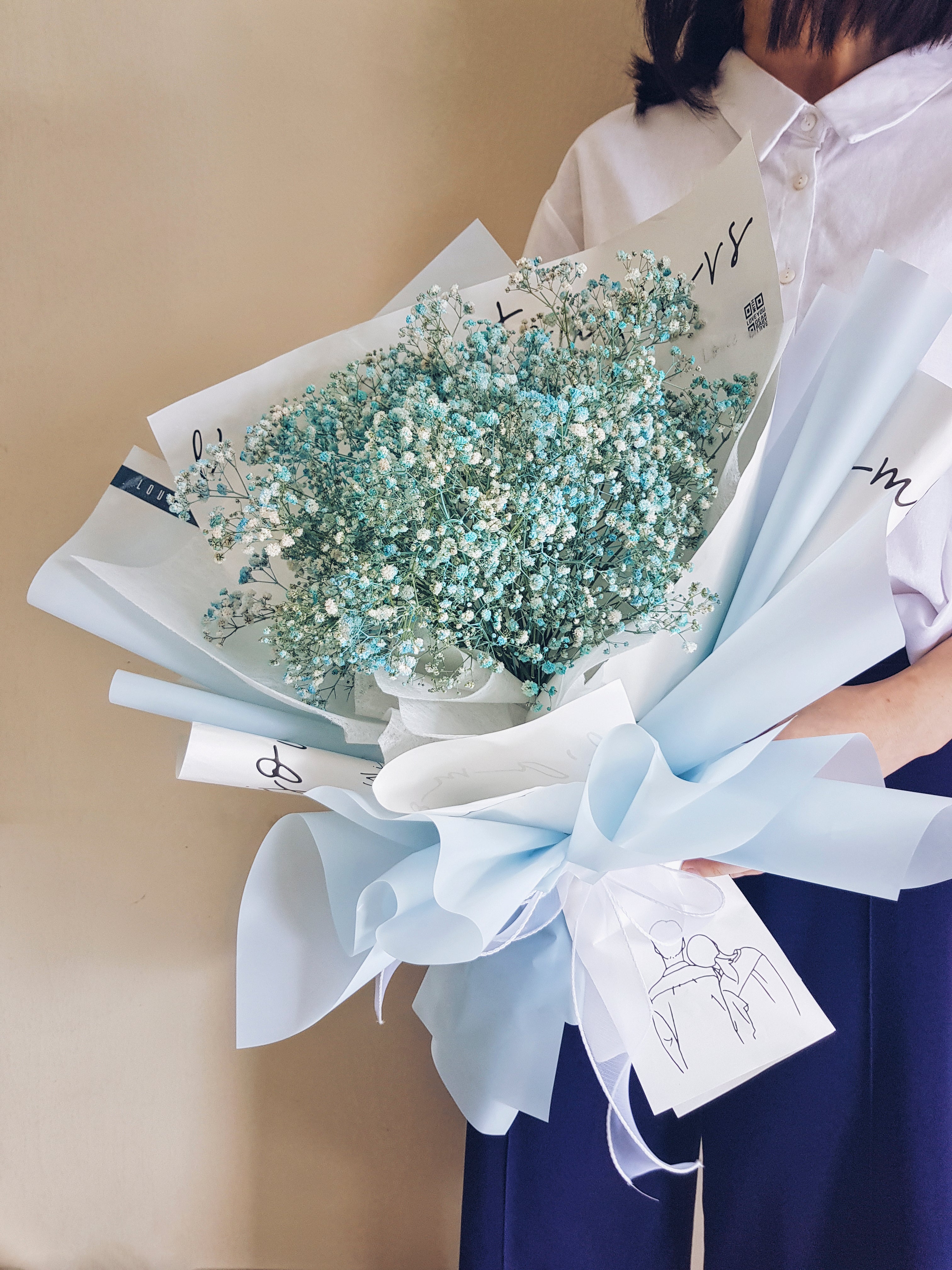 Ocean Blue Baby Breath Bouquet